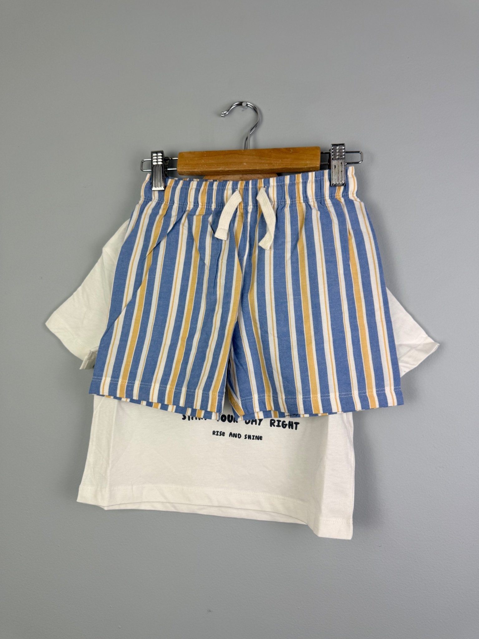 Kids Breakfast Print Top & Stripe Shorts Pyjama Set - Boys 12 - 18m to 4 - 5 Years - Back On The Shelves High Street Discount Outlet Online UK