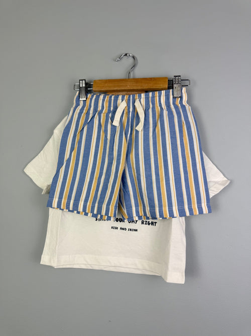 Kids Breakfast Print Top & Stripe Shorts Pyjama Set - Boys 12 - 18m to 4 - 5 Years - Back On The Shelves High Street Discount Outlet Online UK