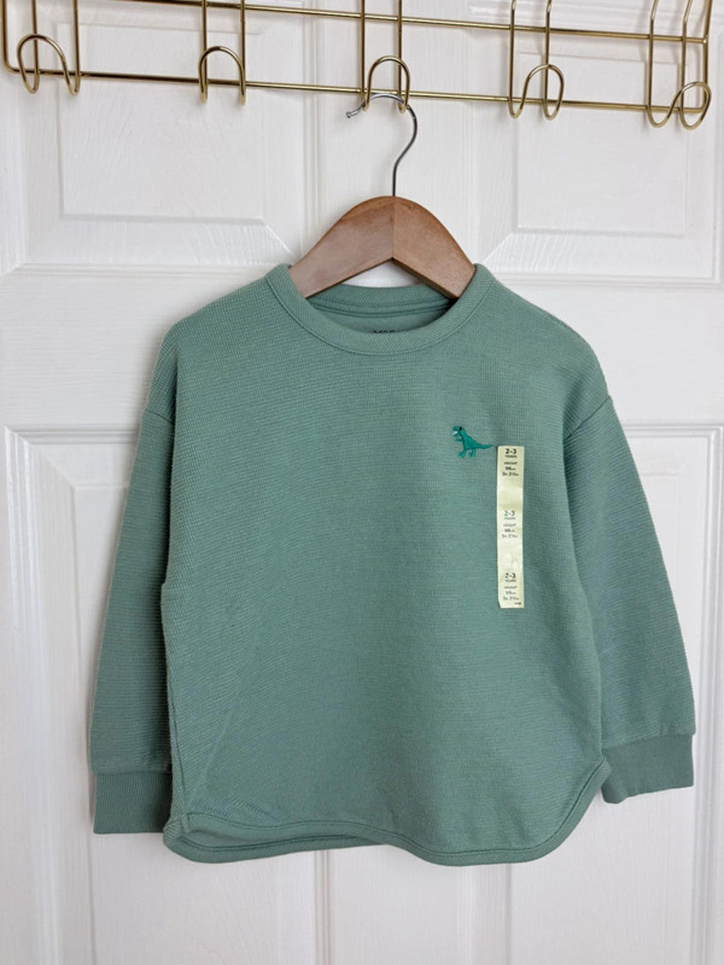 🦖 Ex M&S Kids Green Waffle Knit Lined Sweater | Dinosaur | 2–3 Years - Back On The Shelves High Street Discount Outlet Online UK