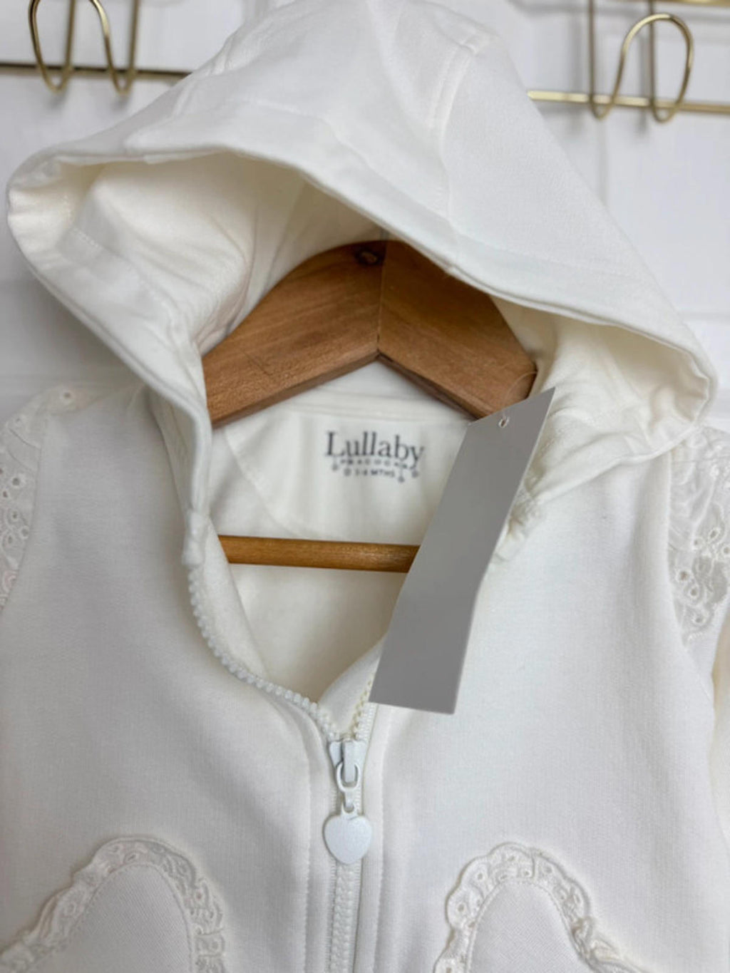 Lullaby Baby Cream Zip Eyelet Heart Detail Hoodie - Baby Girls 3 - 6 Months - Back On The Shelves High Street Discount Outlet Online UK