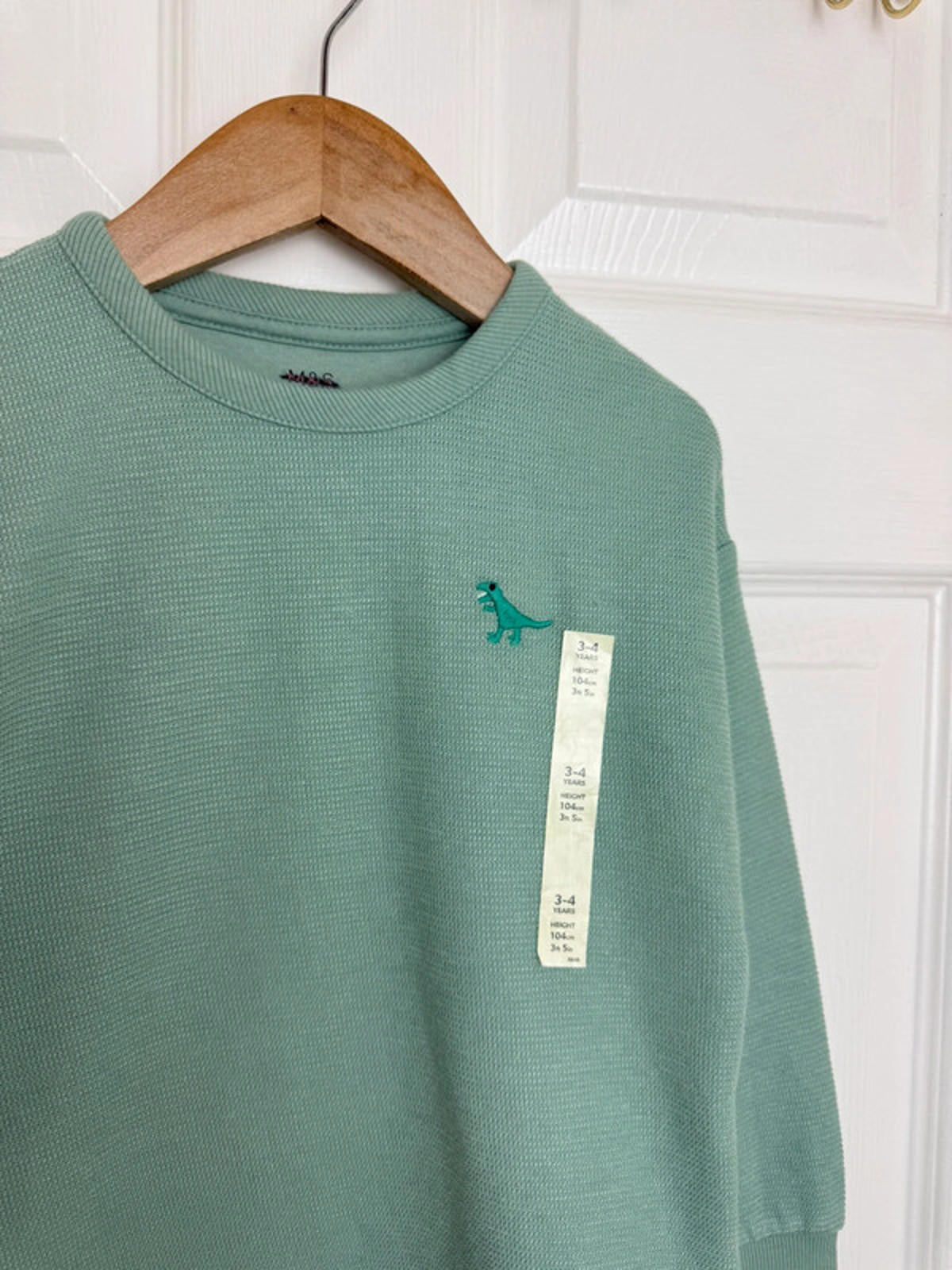 🦖 Ex M&S Kids Green Waffle Knit Lined Sweater | Dinosaur | 3 - 4 Years - Back On The Shelves High Street Discount Outlet Online UK