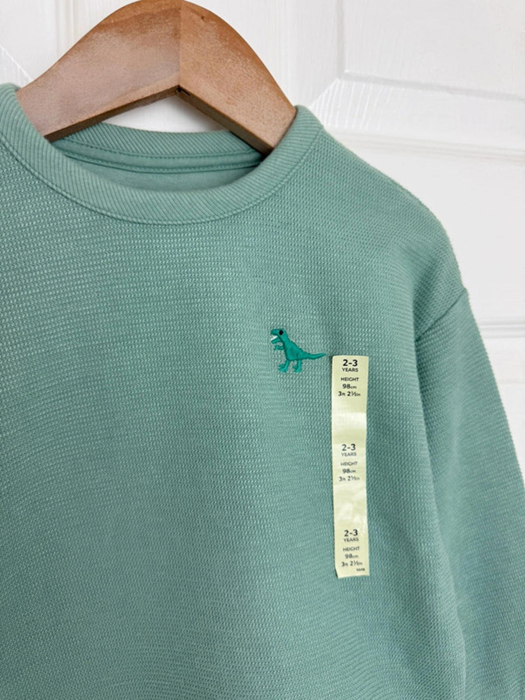 🦖 Ex M&S Kids Green Waffle Knit Lined Sweater | Dinosaur | 2–3 Years - Back On The Shelves High Street Discount Outlet Online UK
