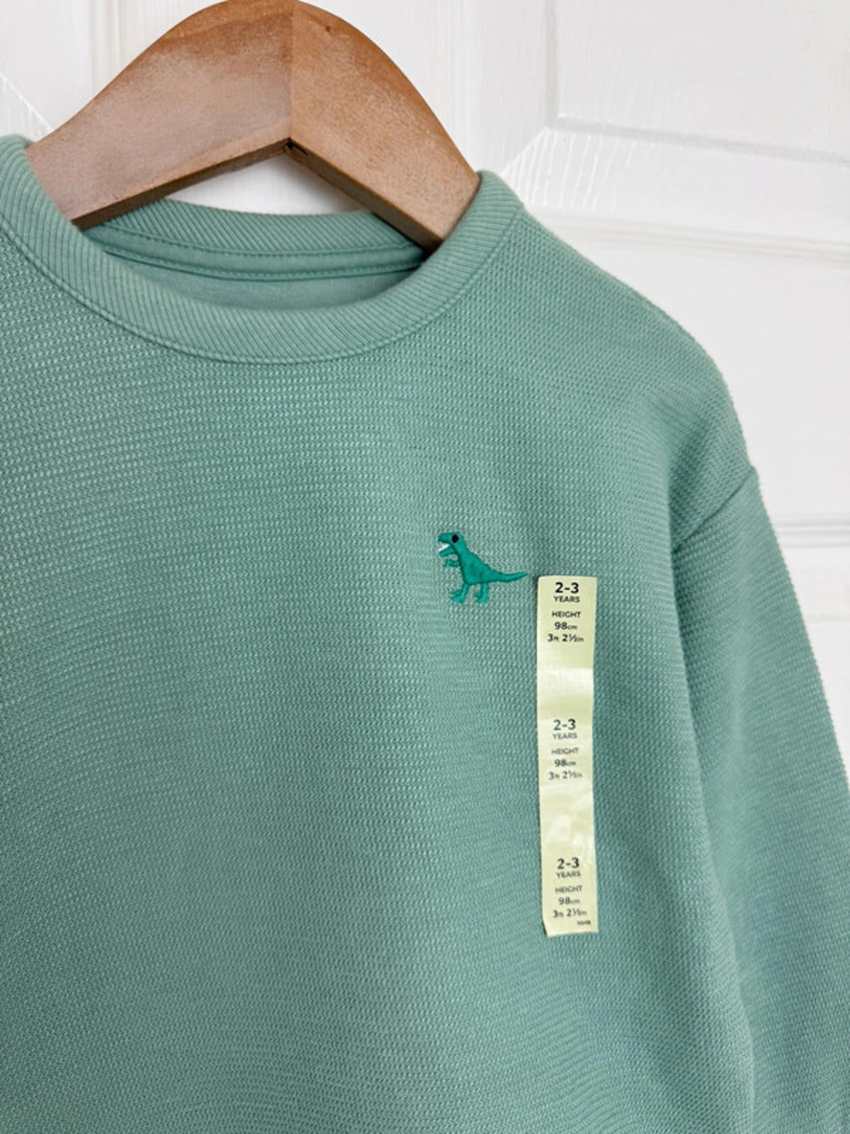 🦖 Ex M&S Kids Green Waffle Knit Lined Sweater | Dinosaur | 2–3 Years - Back On The Shelves High Street Discount Outlet Online UK