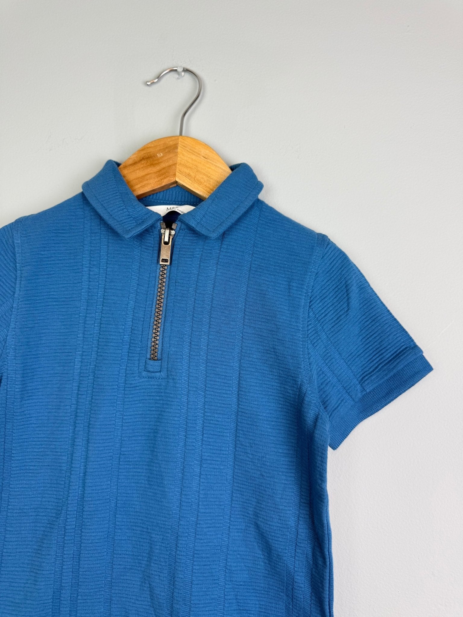 Blue Quarter Zip Ribbed Short Sleeve Top - Boys 2 - 8 Years - Back On The Shelves High Street Discount Outlet Online UK