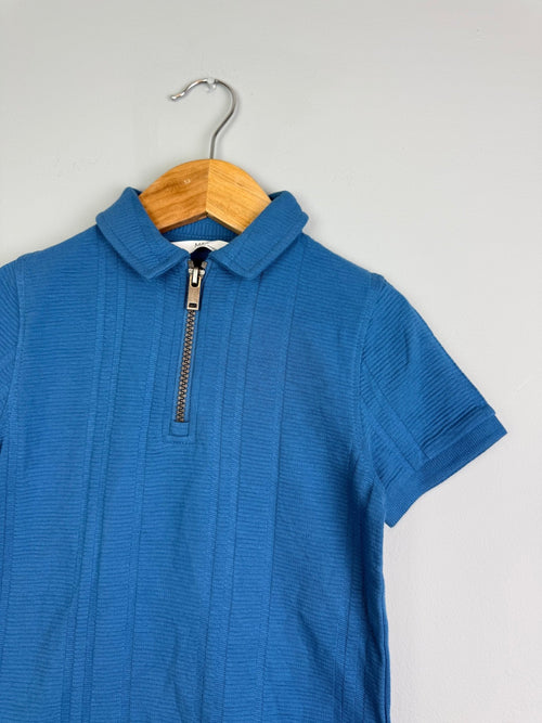 Blue Quarter Zip Ribbed Short Sleeve Top - Boys 2 - 8 Years - Back On The Shelves High Street Discount Outlet Online UK