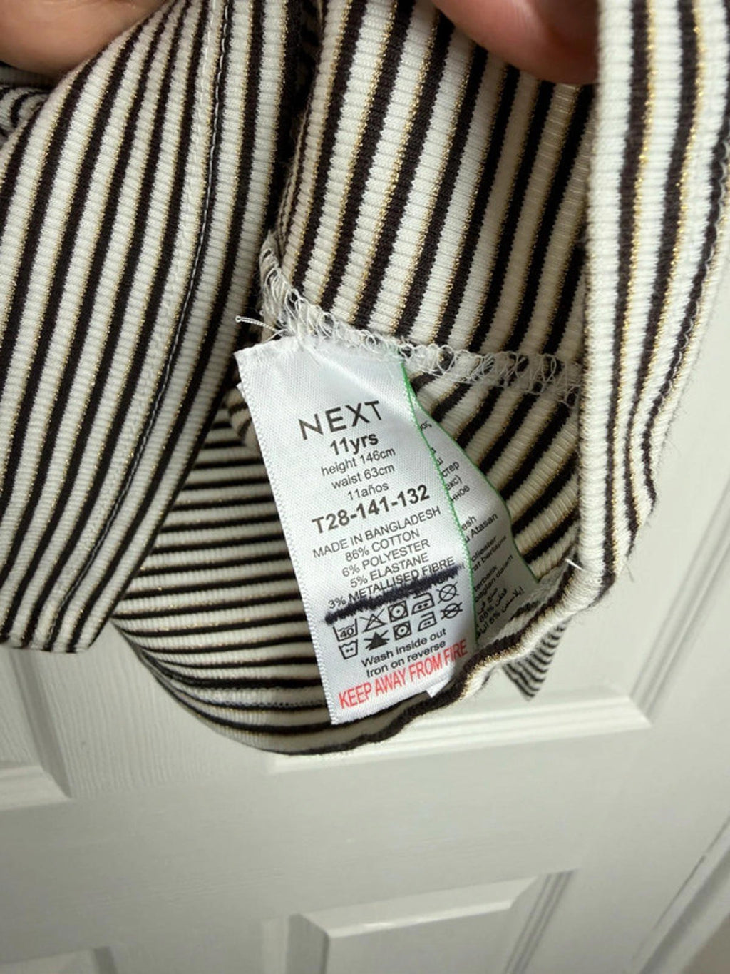 Ex Next Girls Ribbed Top | Age 11 Years | Stretchy Gold Thread Long Sleeve | New - Back On The Shelves High Street Discount Outlet Online UK