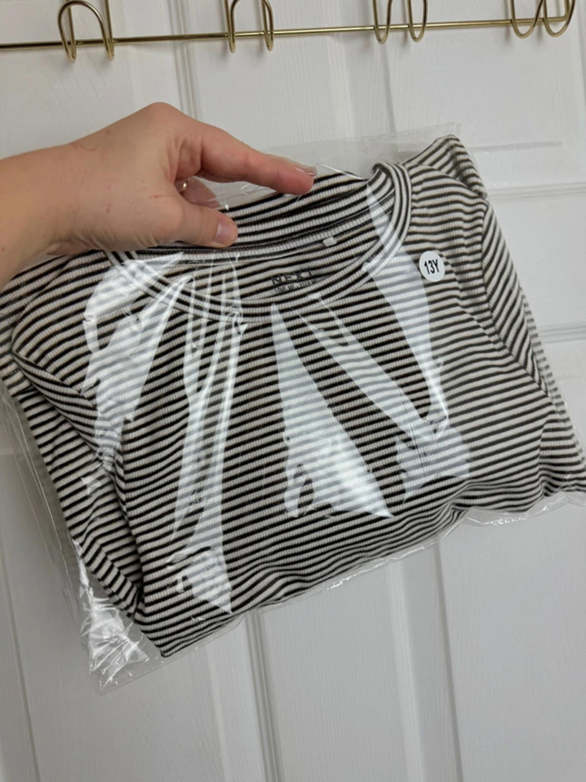 Ex Next Girls Ribbed Top | Age 13 Years | Stretchy Gold Thread Long Sleeve - Back On The Shelves High Street Discount Outlet Online UK