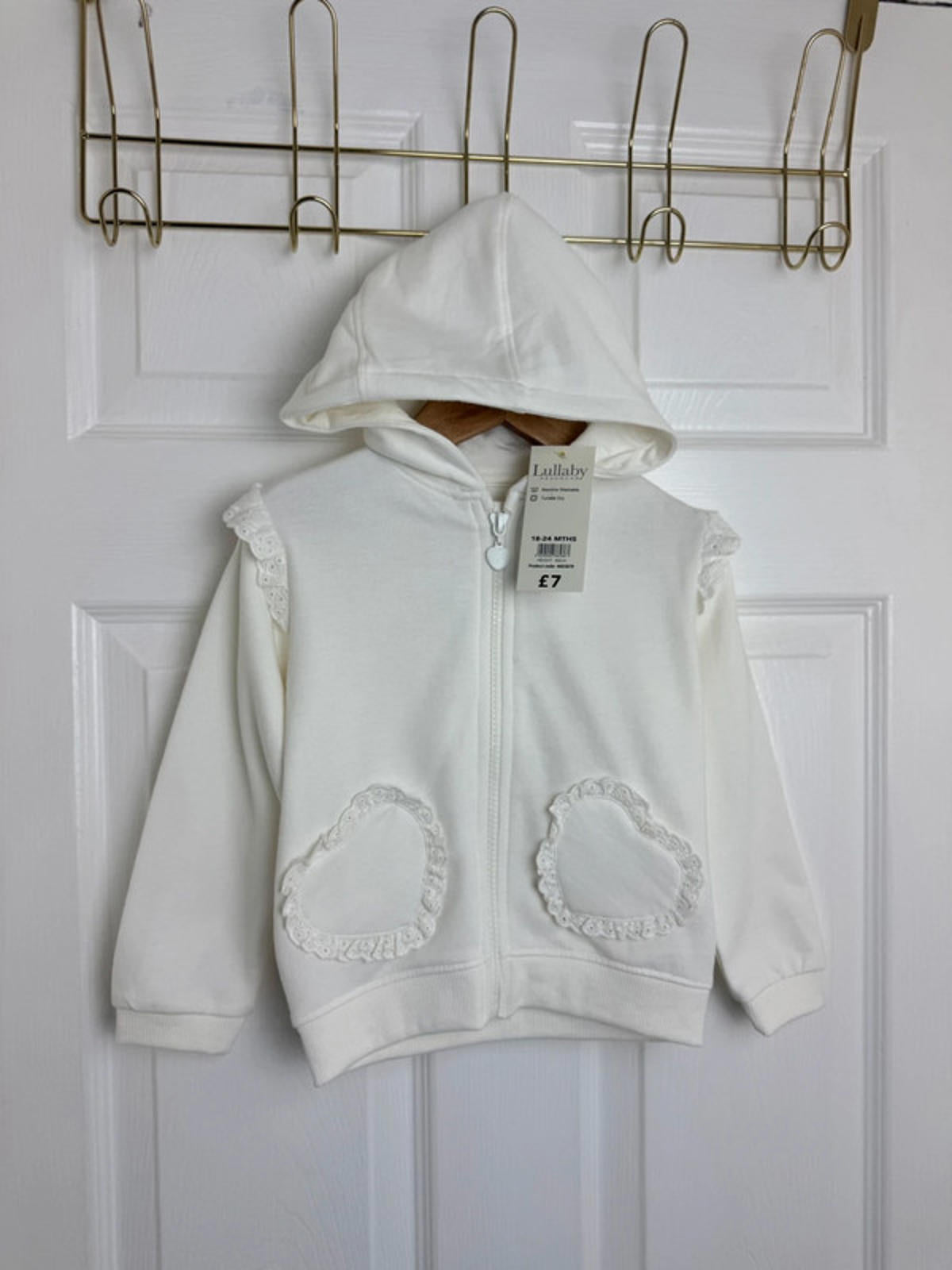 Lullaby Baby Cream Zip Eyelet Heart Detail Hoodie - Girls 18 - 24 Months - Back On The Shelves High Street Discount Outlet Online UK