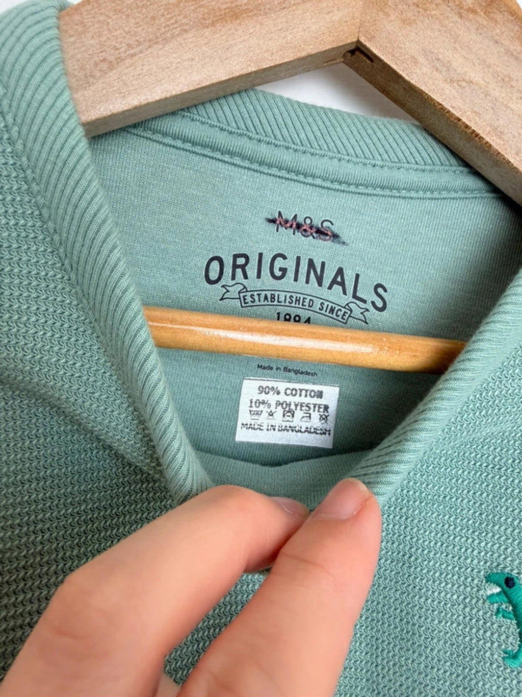 🦖 Ex M&S Kids Green Waffle Knit Lined Sweater | Dinosaur | 3 - 4 Years - Back On The Shelves High Street Discount Outlet Online UK