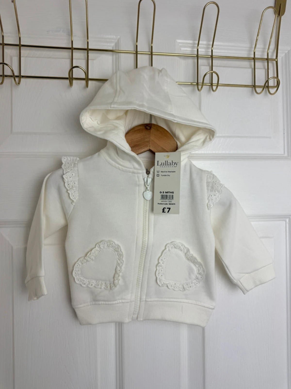 Lullaby Baby Cream Zip Eyelet Heart Detail Hoodie - Baby Girls 0–3 Months - Back On The Shelves High Street Discount Outlet Online UK