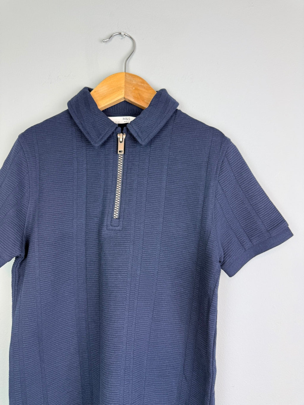 Navy Quarter Zip Ribbed Short Sleeve Top - Boys 2 - 11 Years - Back On The Shelves High Street Discount Outlet Online UK