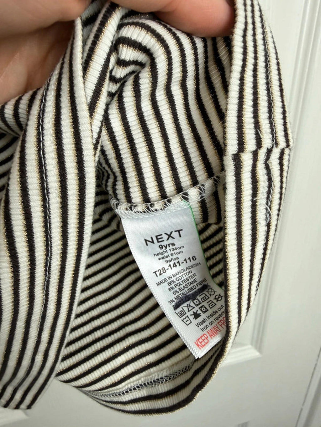 Ex Next Girls Ribbed Top | Age 9 Years | Stretchy Gold Thread Long Sleeve | New - Back On The Shelves High Street Discount Outlet Online UK