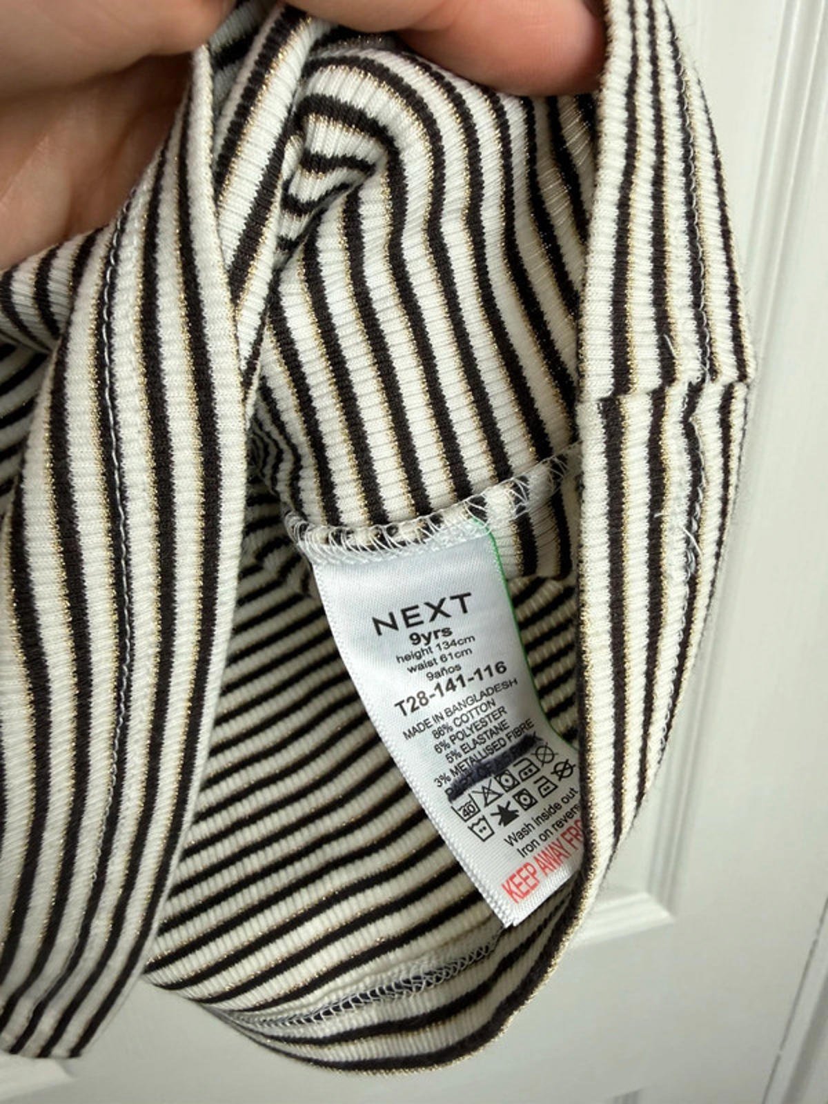 Ex Next Girls Ribbed Top | Age 9 Years | Stretchy Gold Thread Long Sleeve | New - Back On The Shelves High Street Discount Outlet Online UK