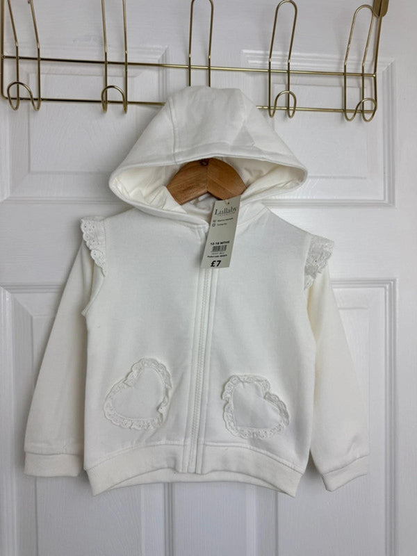Lullaby Baby Cream Zip Eyelet Heart Detail Hoodie - Girls 12 - 18 Months - Back On The Shelves High Street Discount Outlet Online UK