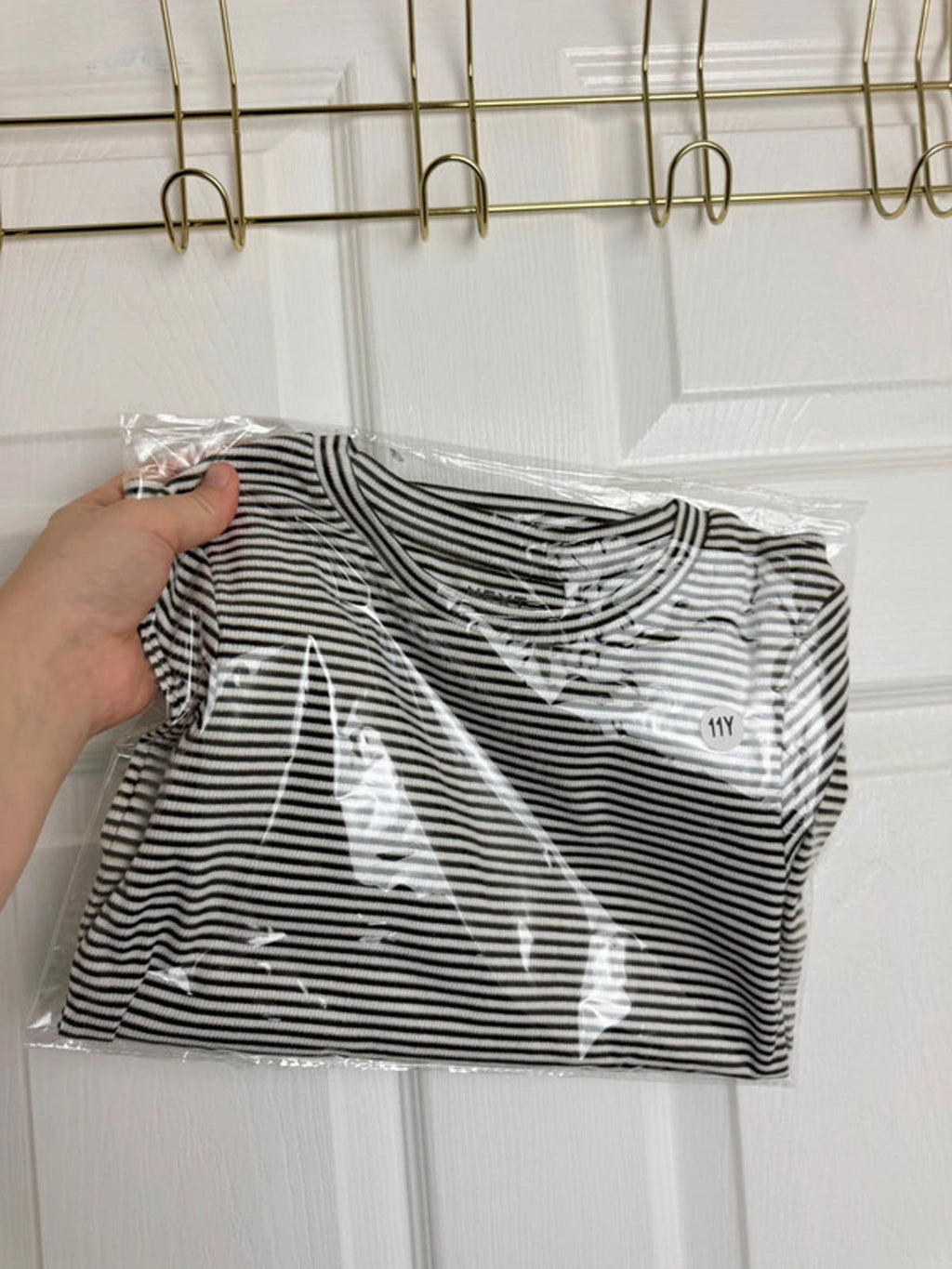 Ex Next Girls Ribbed Top | Age 11 Years | Stretchy Gold Thread Long Sleeve | New - Back On The Shelves High Street Discount Outlet Online UK