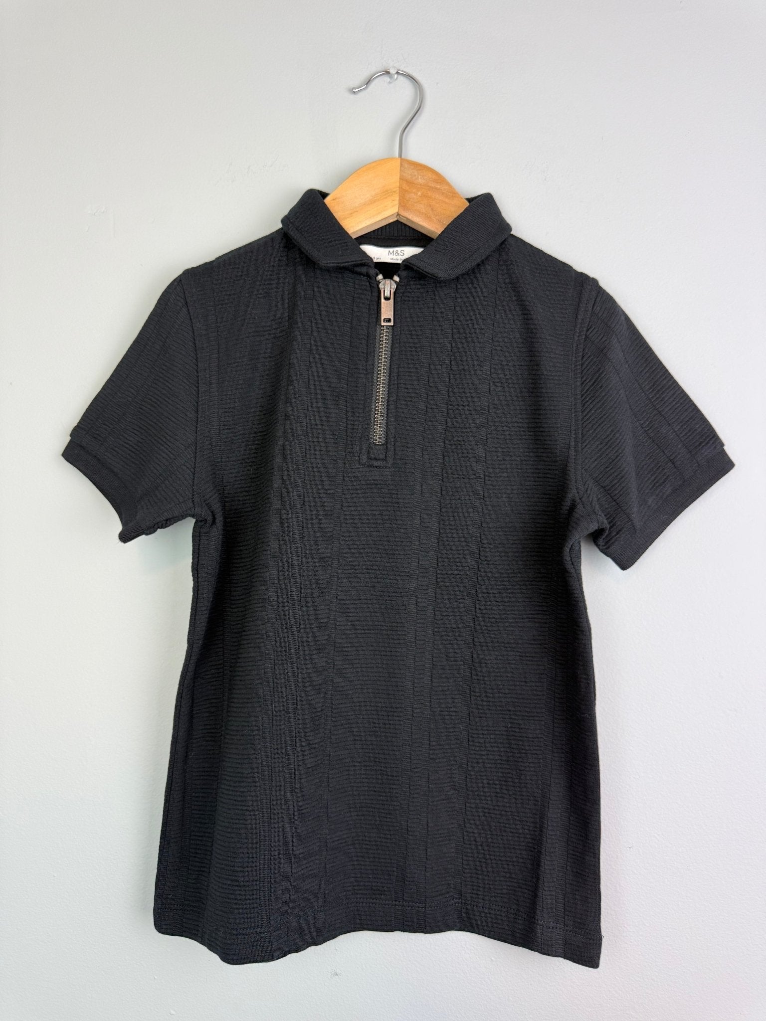 Black Quarter Zip Ribbed Short Sleeve Top - Boys 2 - 11 Years - Back On The Shelves High Street Discount Outlet Online UK