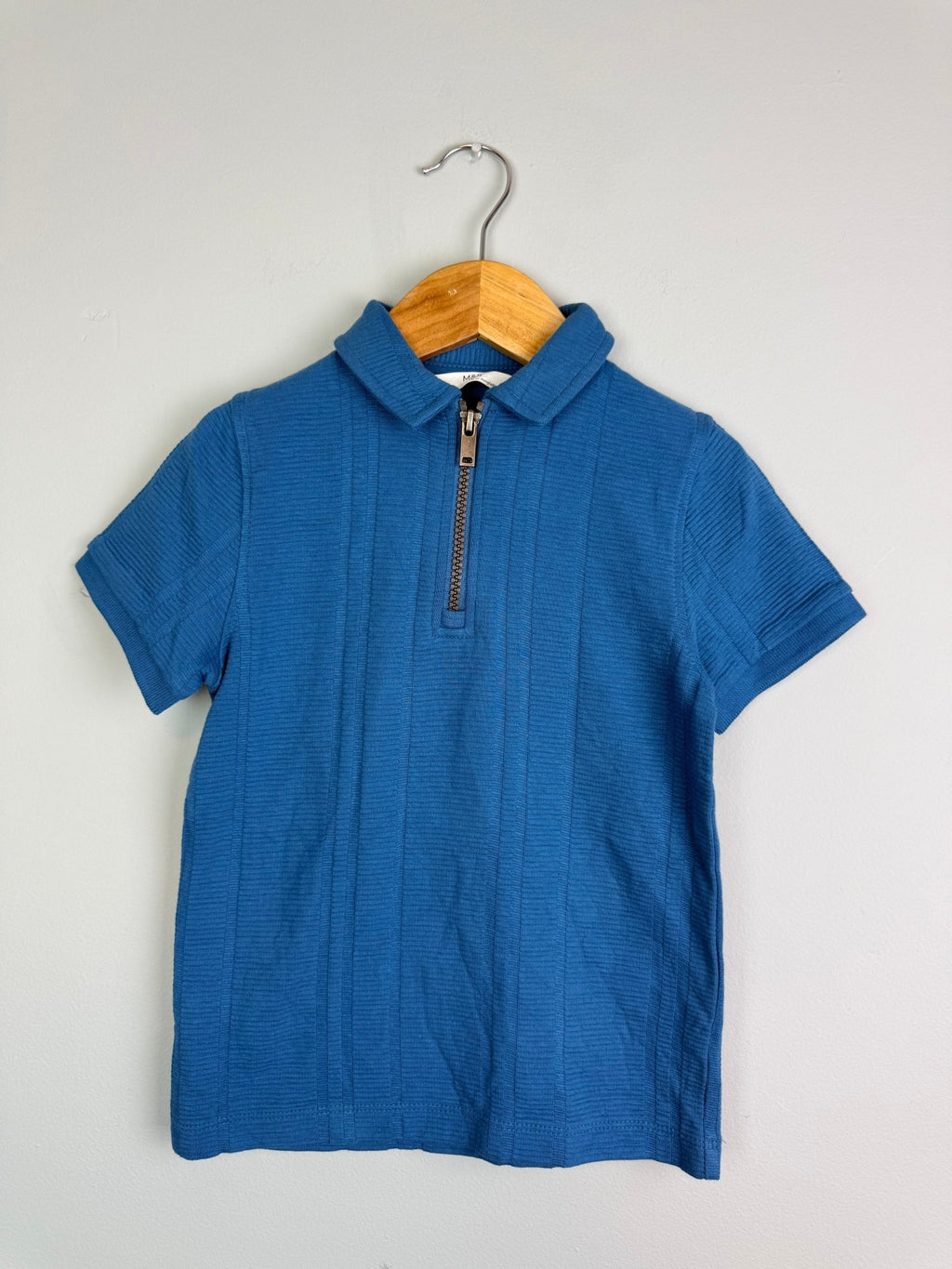 Blue Quarter Zip Ribbed Short Sleeve Top - Boys 2 - 8 Years - Back On The Shelves High Street Discount Outlet Online UK