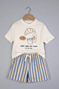 Kids Breakfast Print Top & Stripe Shorts Pyjama Set - Boys 12 - 18m to 4 - 5 Years - Back On The Shelves High Street Discount Outlet Online UK