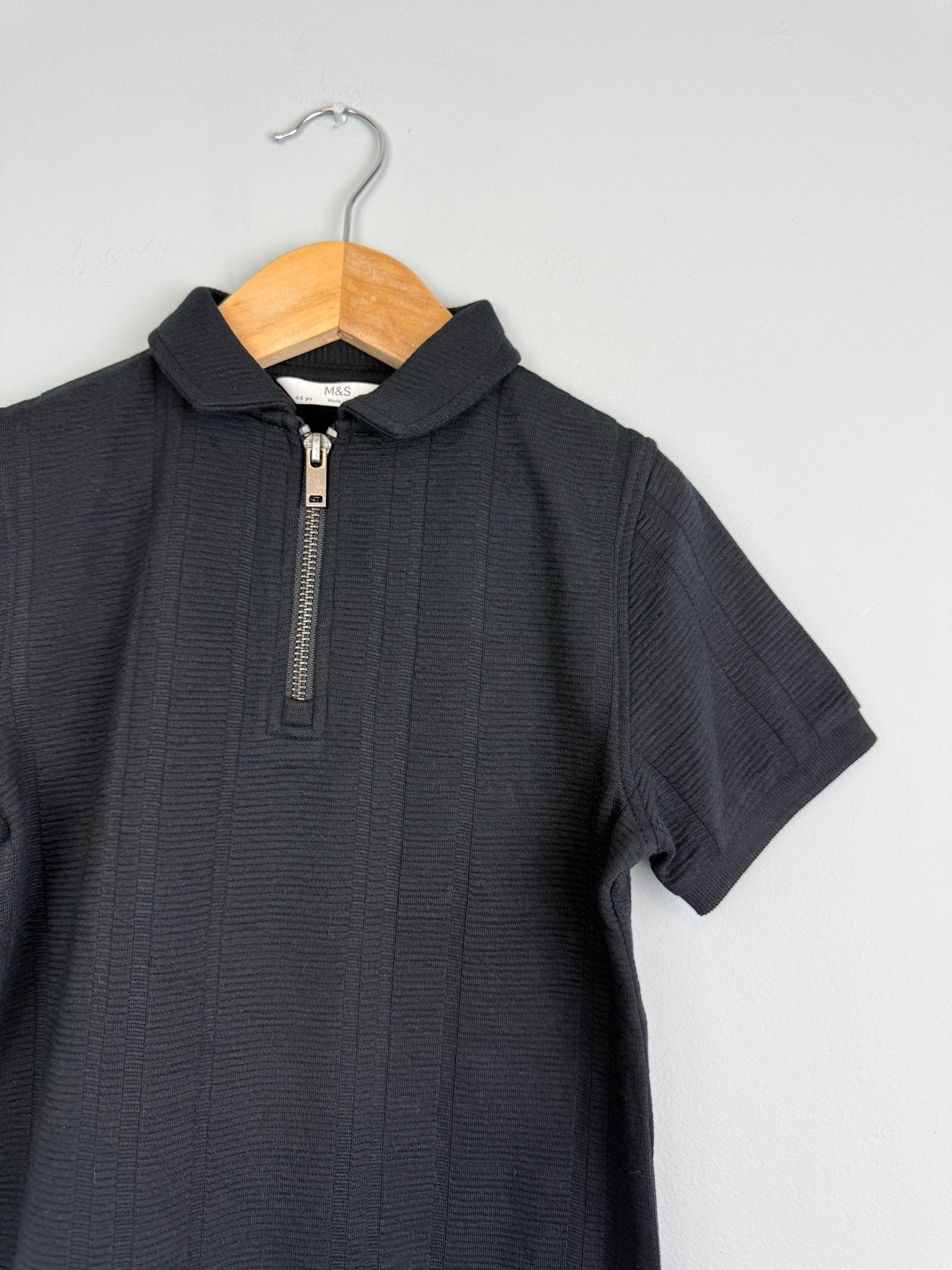 Black Quarter Zip Ribbed Short Sleeve Top - Boys 2 - 11 Years - Back On The Shelves High Street Discount Outlet Online UK