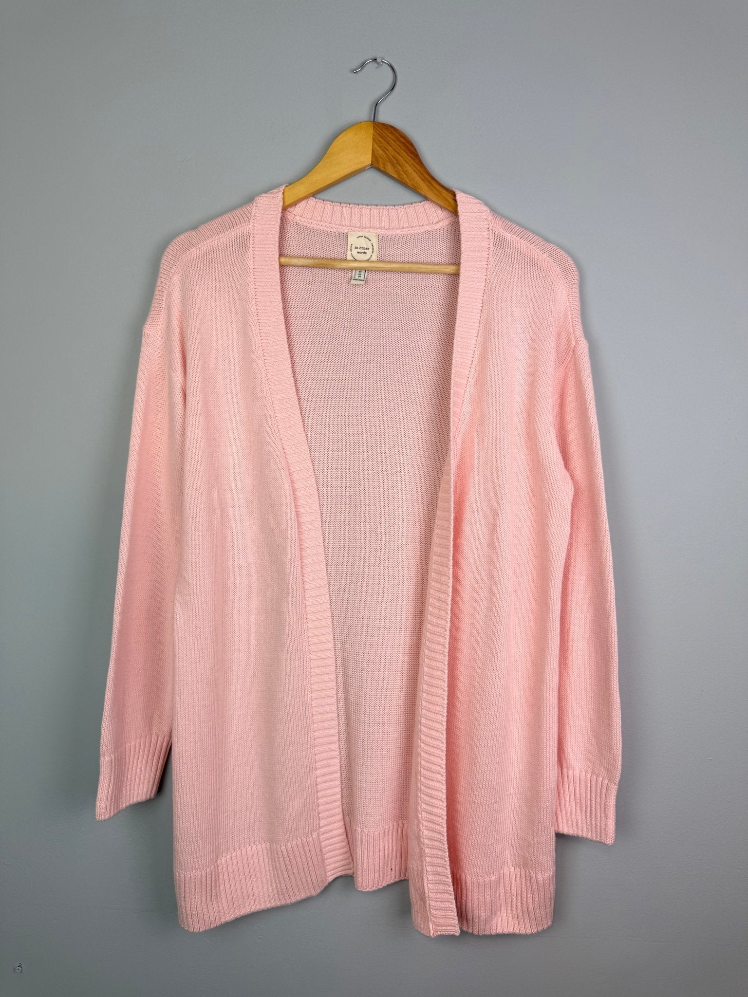 Ladies Pink Longline Open Front Cotton Cardigan - Ladies Size Medium - Back On The Shelves High Street Discount Outlet Online UK