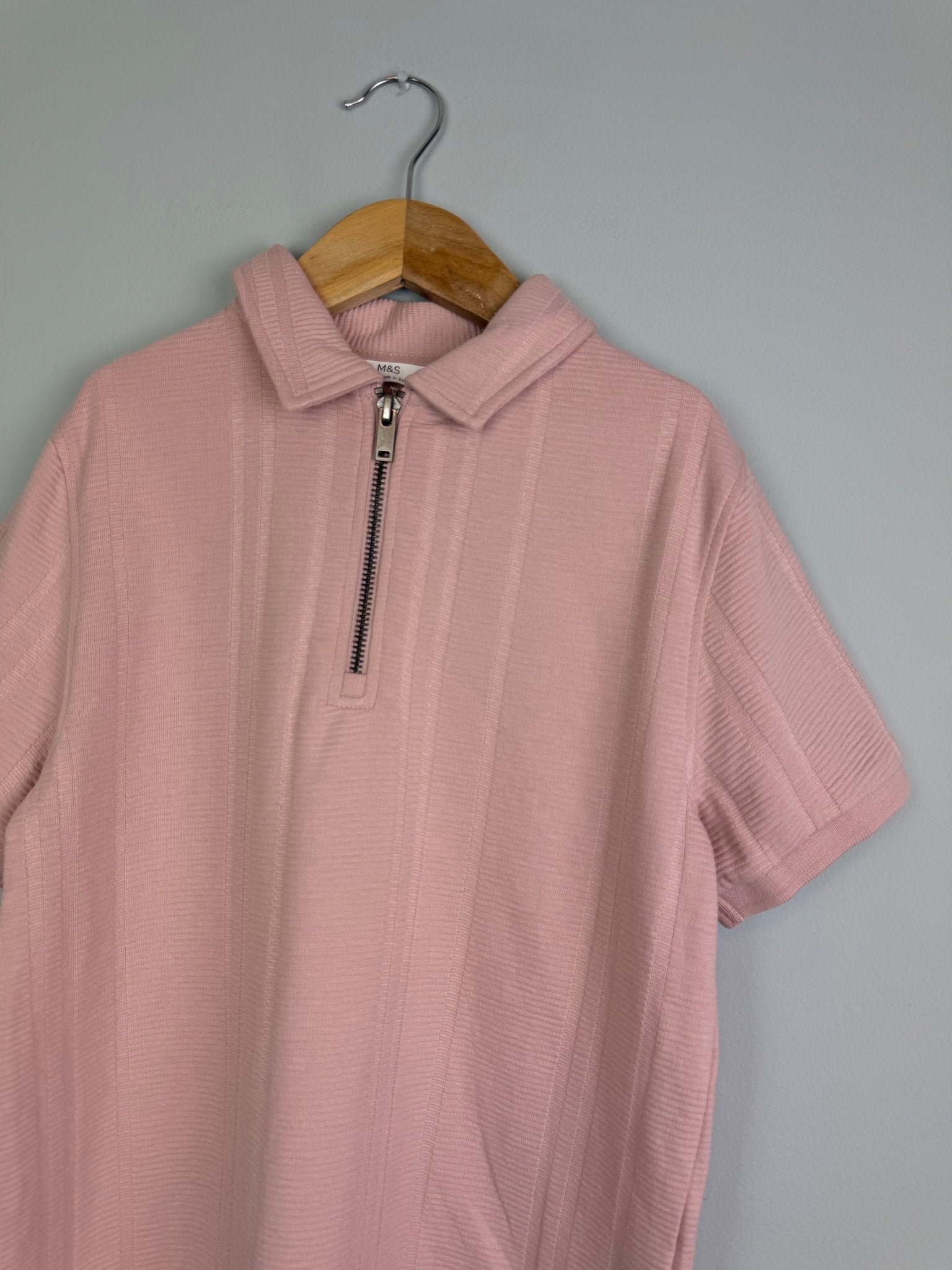 Pink Quarter Zip Ribbed Short Sleeve Top - Boys 2 - 11 Years - Back On The Shelves High Street Discount Outlet Online UK