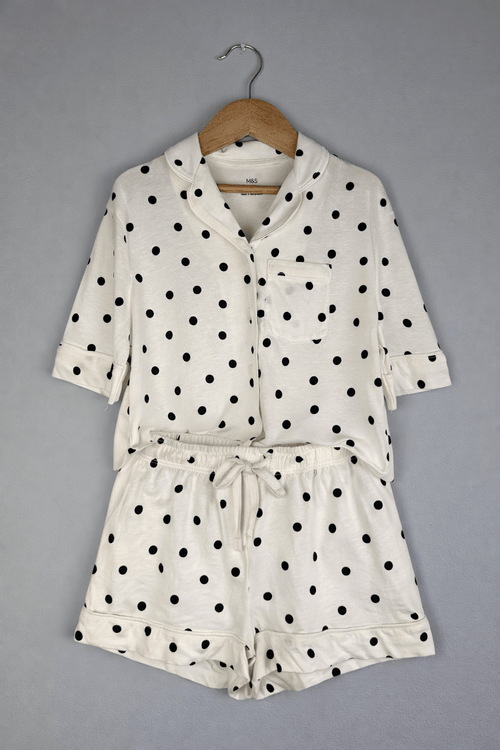 Kids Cream Spotty Shortie Pyjama Set - Girls 4 - 14 Years - Back On The Shelves High Street Discount Outlet Online UK