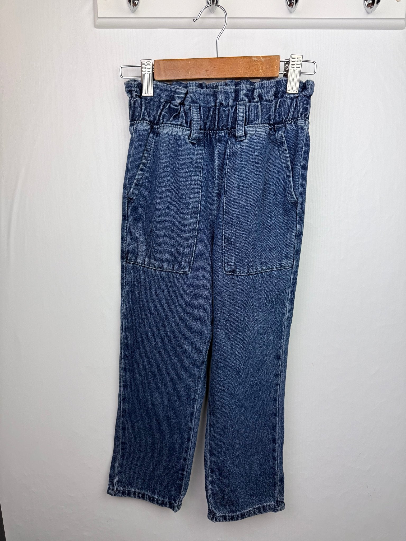 NXT Paperbag Waist 100% Cotton Dark Blue Denim Jeans - Girls Sizes 3–12 Years - Back On The Shelves High Street Discount Outlet Online UK