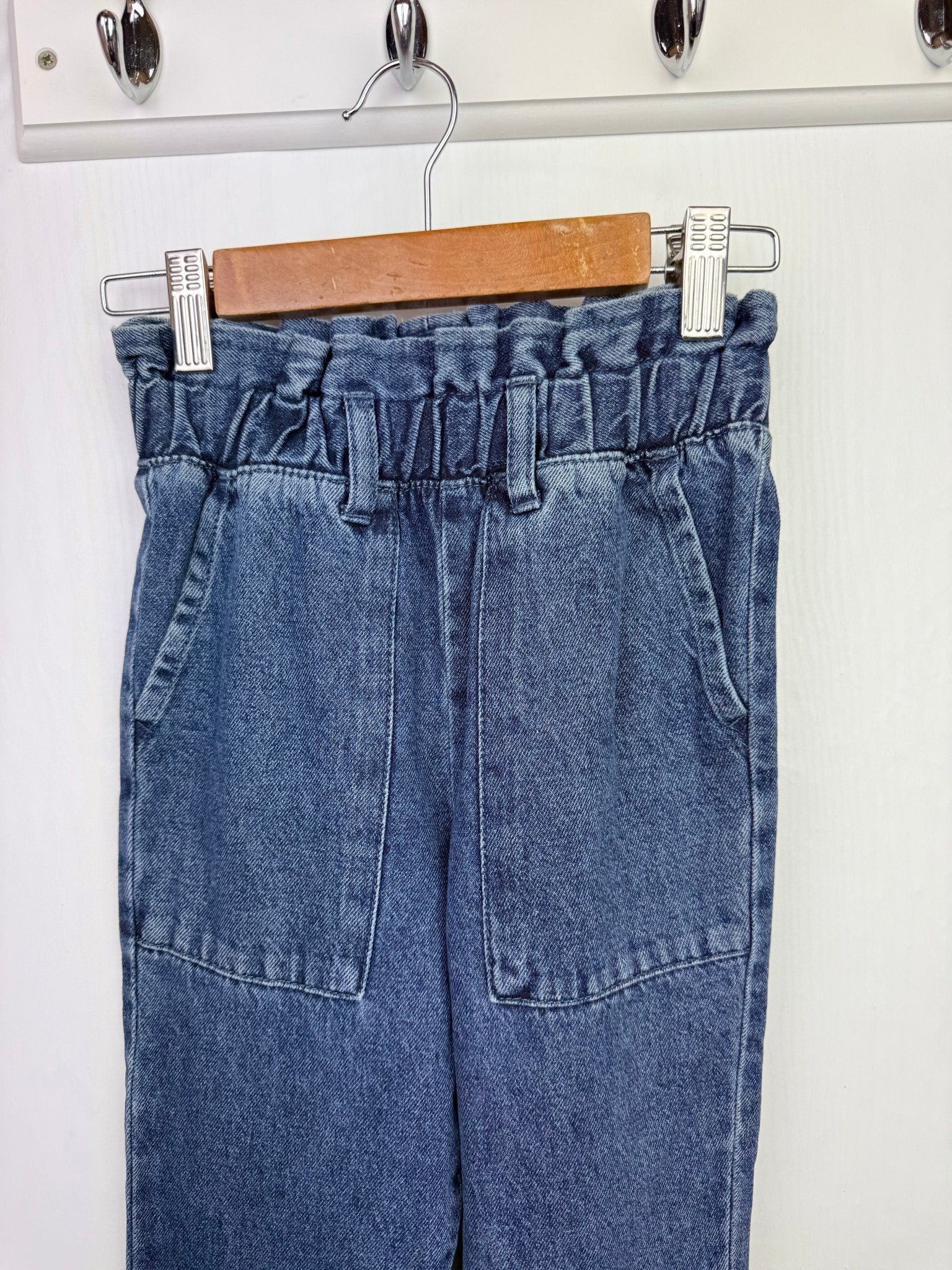 NXT Paperbag Waist 100% Cotton Dark Blue Denim Jeans - Girls Sizes 3–12 Years - Back On The Shelves High Street Discount Outlet Online UK