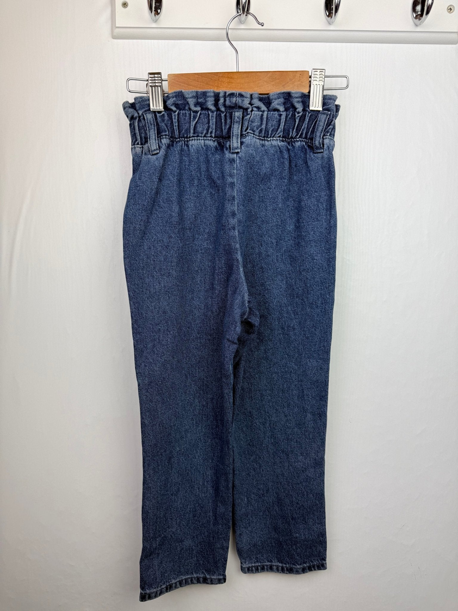 NXT Paperbag Waist 100% Cotton Dark Blue Denim Jeans - Girls Sizes 3–12 Years - Back On The Shelves High Street Discount Outlet Online UK
