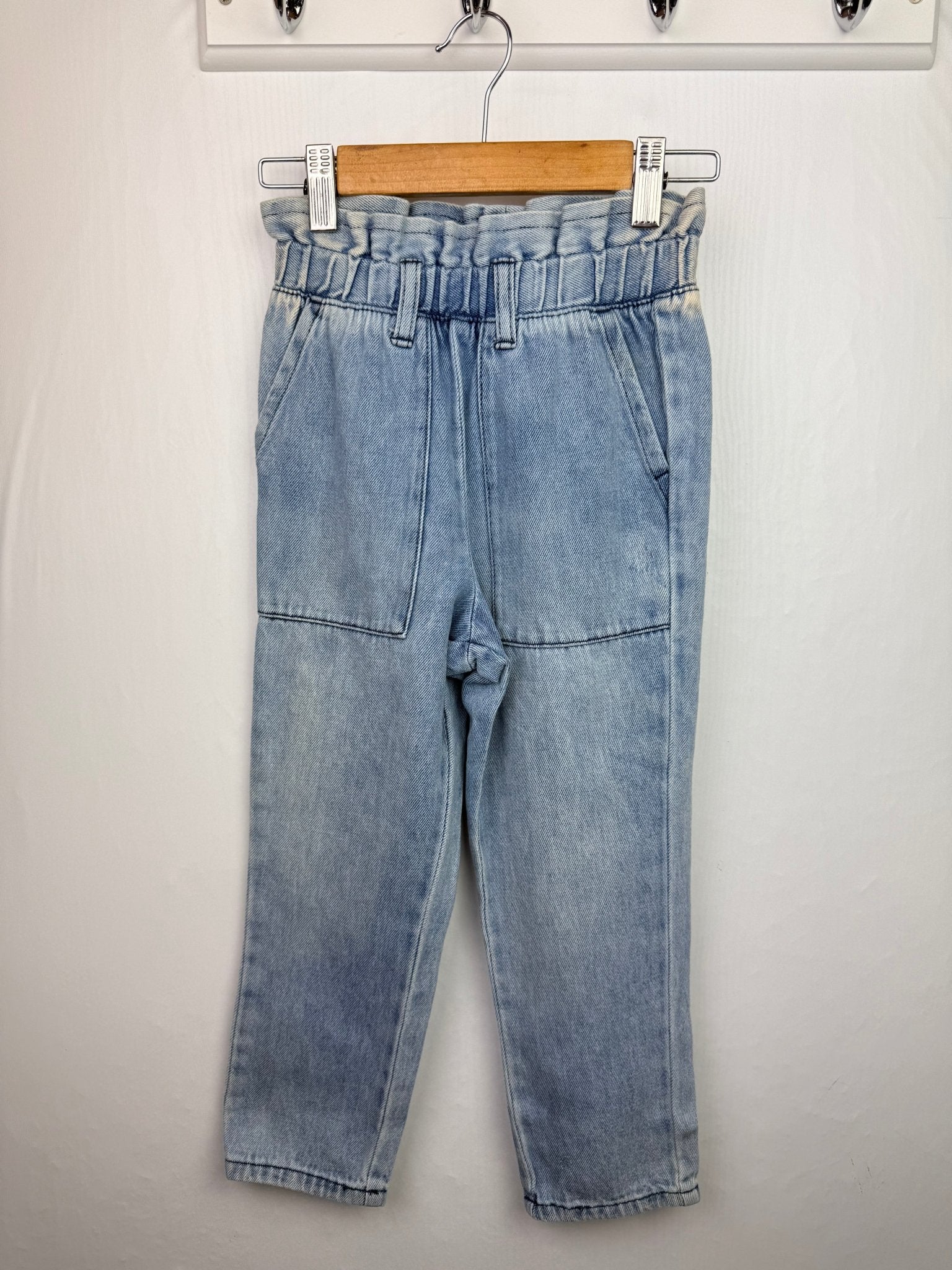 NXT Paperbag Waist 100% Cotton Light Blue Denim Jeans - Girls Sizes 3–14Years - Back On The Shelves High Street Discount Outlet Online UK