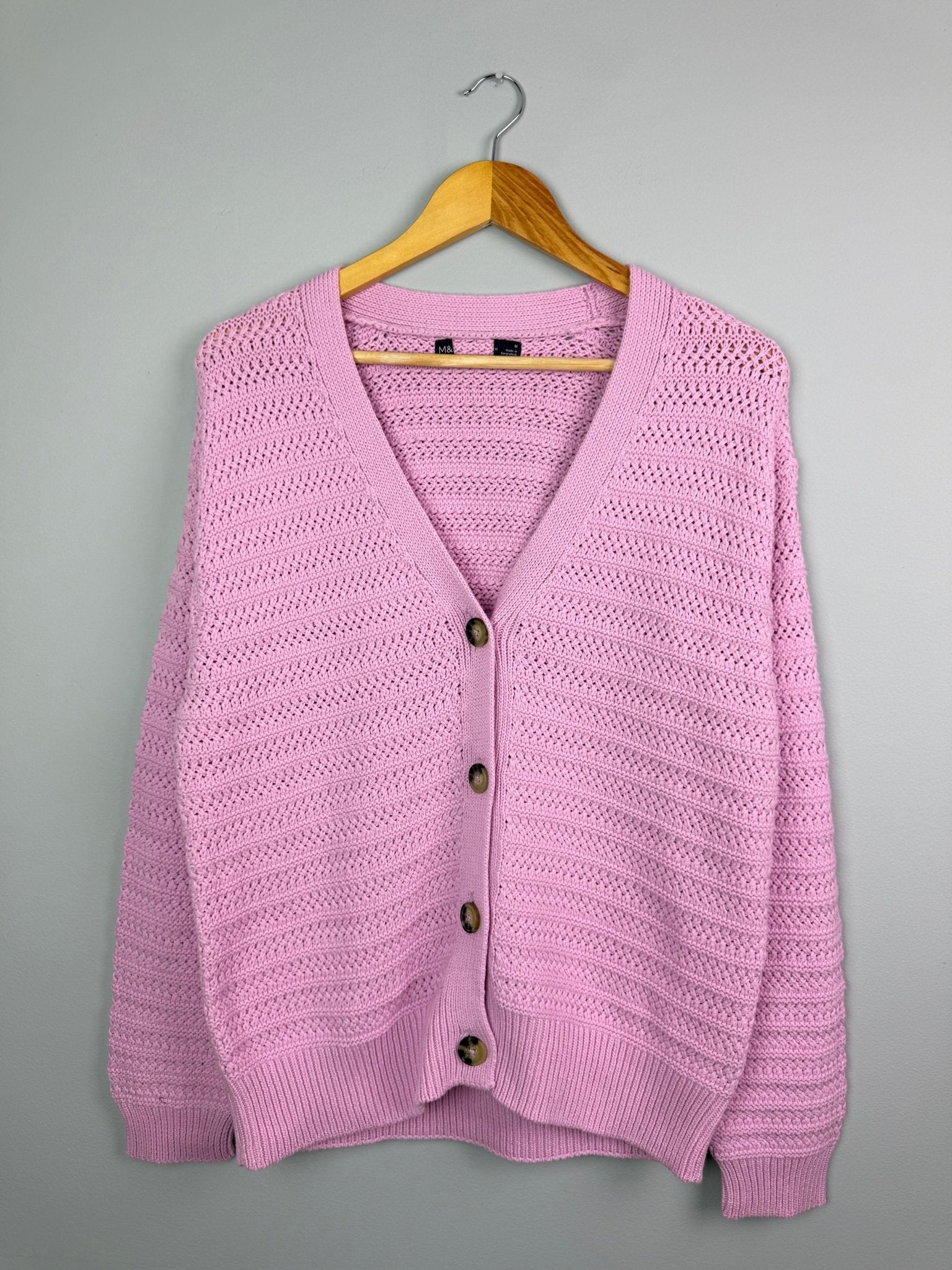 Pink Chunky Knit Button Cardigan - Ladies Size M - Back On The Shelves High Street Discount Outlet Online UK