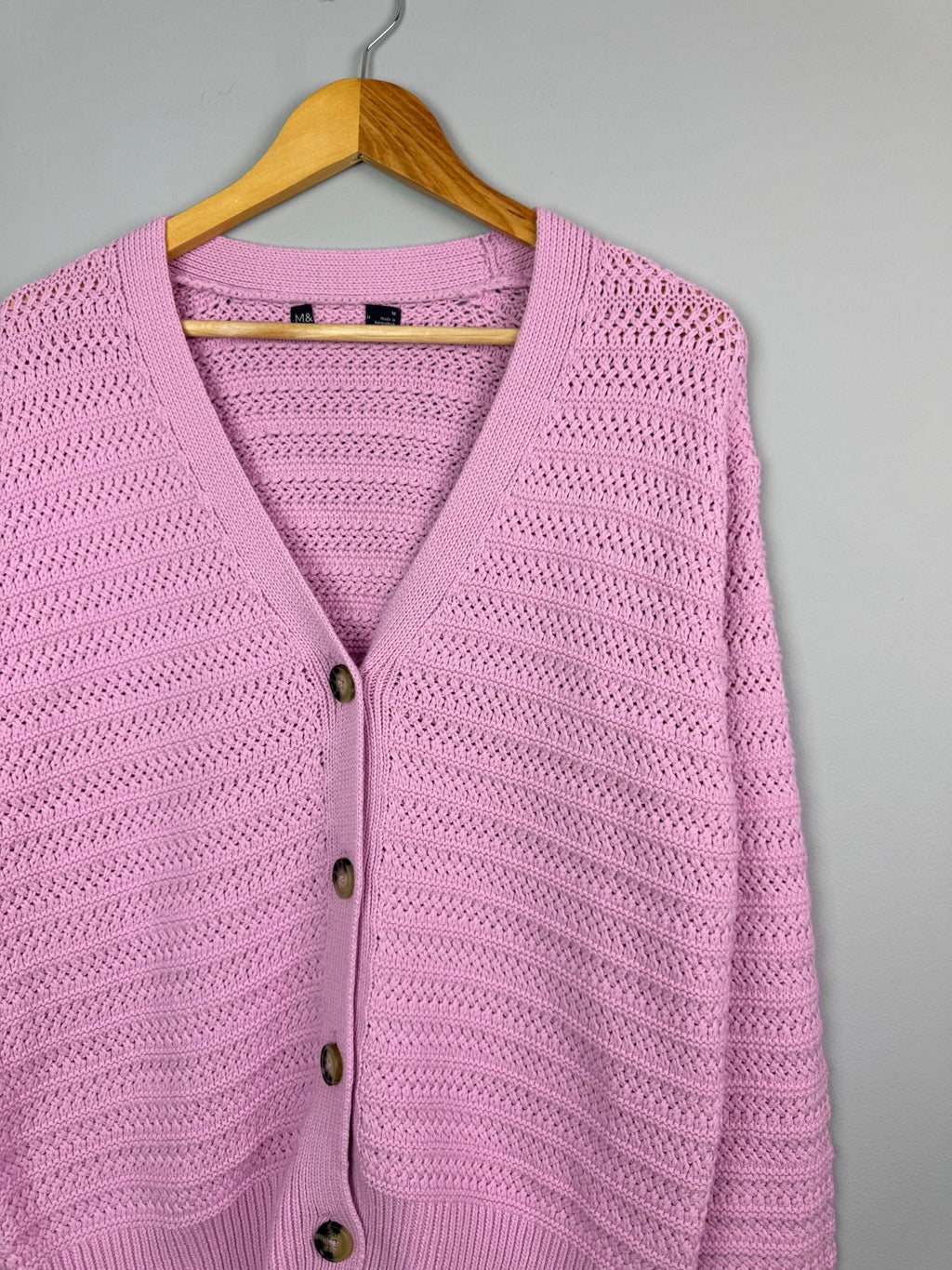 Pink Chunky Knit Button Cardigan - Ladies Size M - Back On The Shelves High Street Discount Outlet Online UK