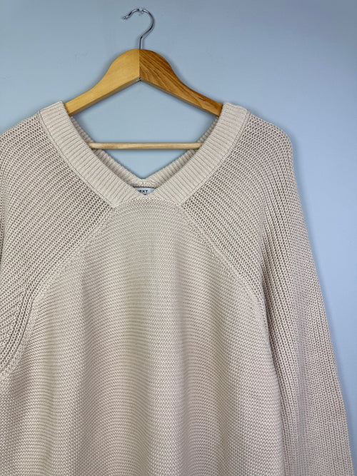 Ladies Cream Heavy Knit Cotton V - Neck Jumper - Size XL - Back On The Shelves High Street Discount Outlet Online UK