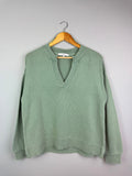 Ladies Sage Green V - Neck Cotton Knit Jumper - Size Medium - Back On The Shelves High Street Discount Outlet Online UK