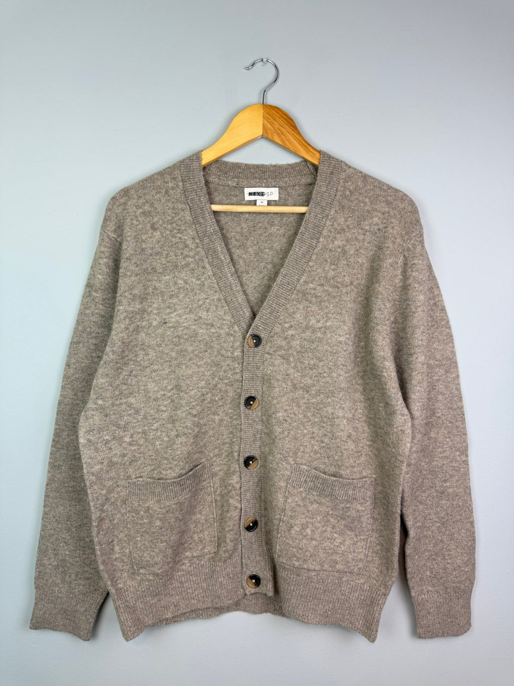 Ladies Neutral Brown Button Cardigan with Pockets - Size Medium - Back On The Shelves High Street Discount Outlet Online UK