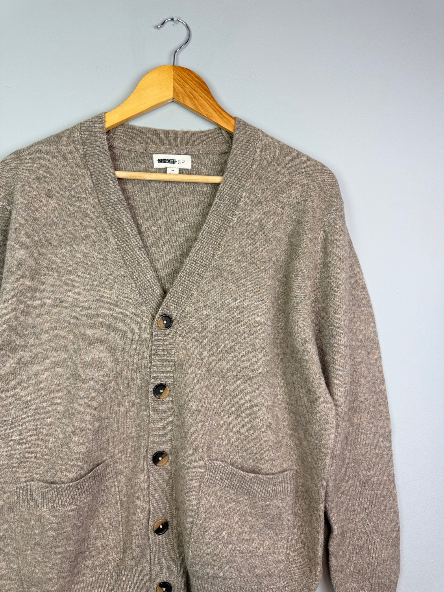 Ladies Neutral Brown Button Cardigan with Pockets - Size Medium - Back On The Shelves High Street Discount Outlet Online UK