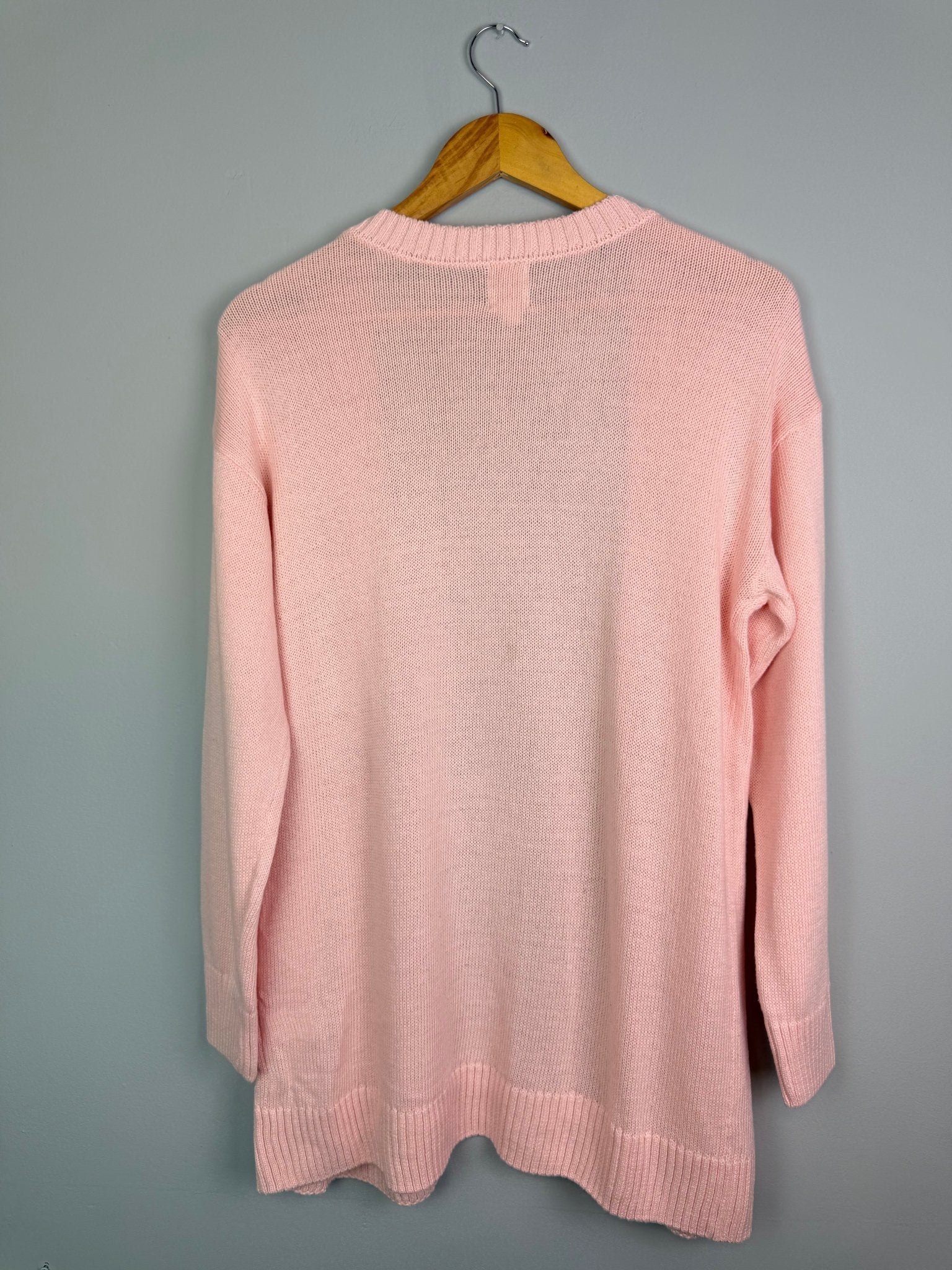 Ladies Pink Longline Open Front Cotton Cardigan - Ladies Size Medium - Back On The Shelves High Street Discount Outlet Online UK