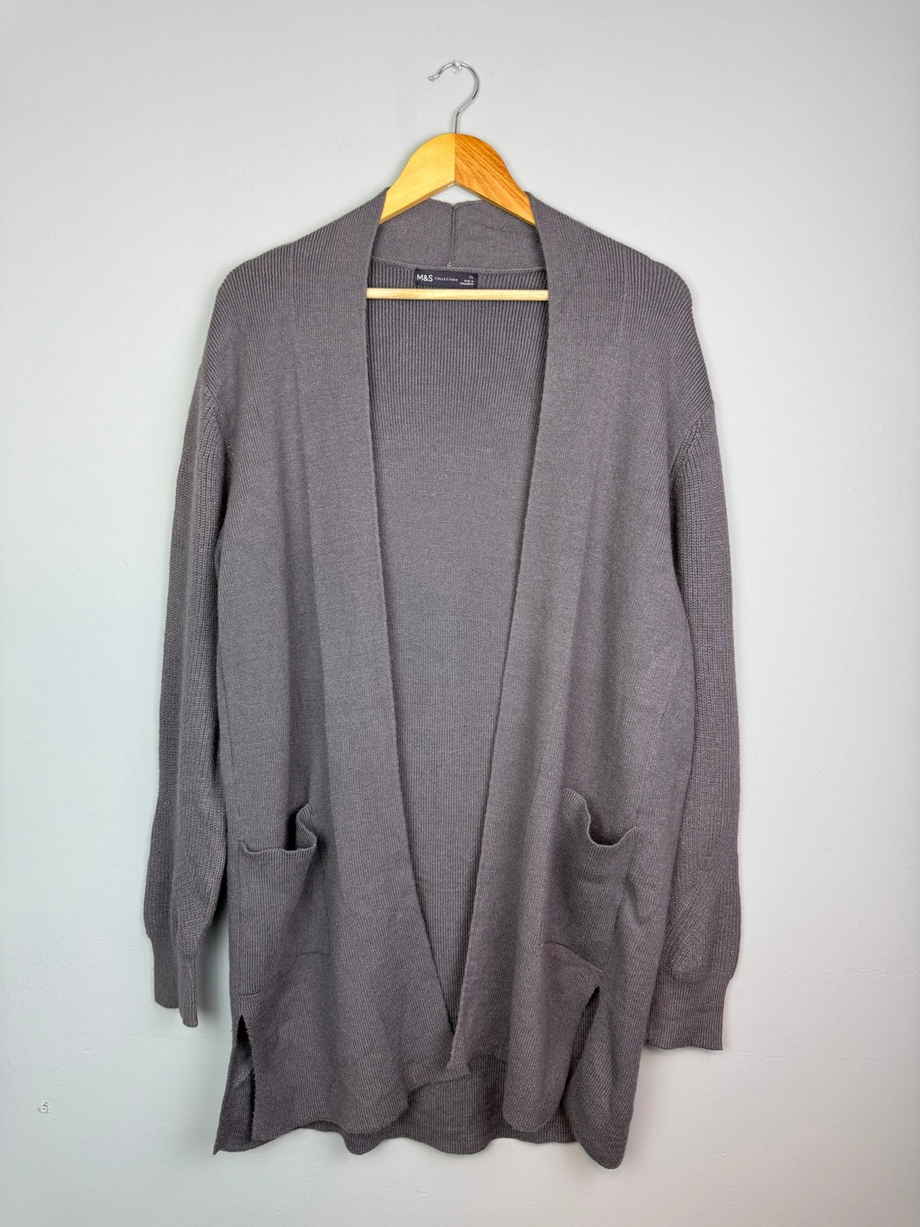 Ladies Longline Grey Open Front Cardigan with Pockets – Size XL - Back On The Shelves High Street Discount Outlet Online UK