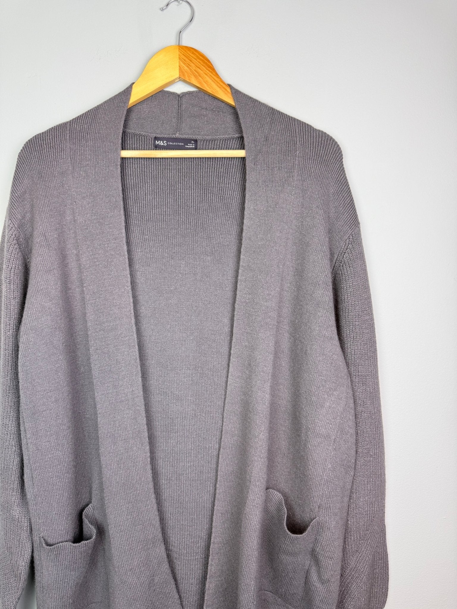 Ladies Longline Grey Open Front Cardigan with Pockets – Size XL - Back On The Shelves High Street Discount Outlet Online UK