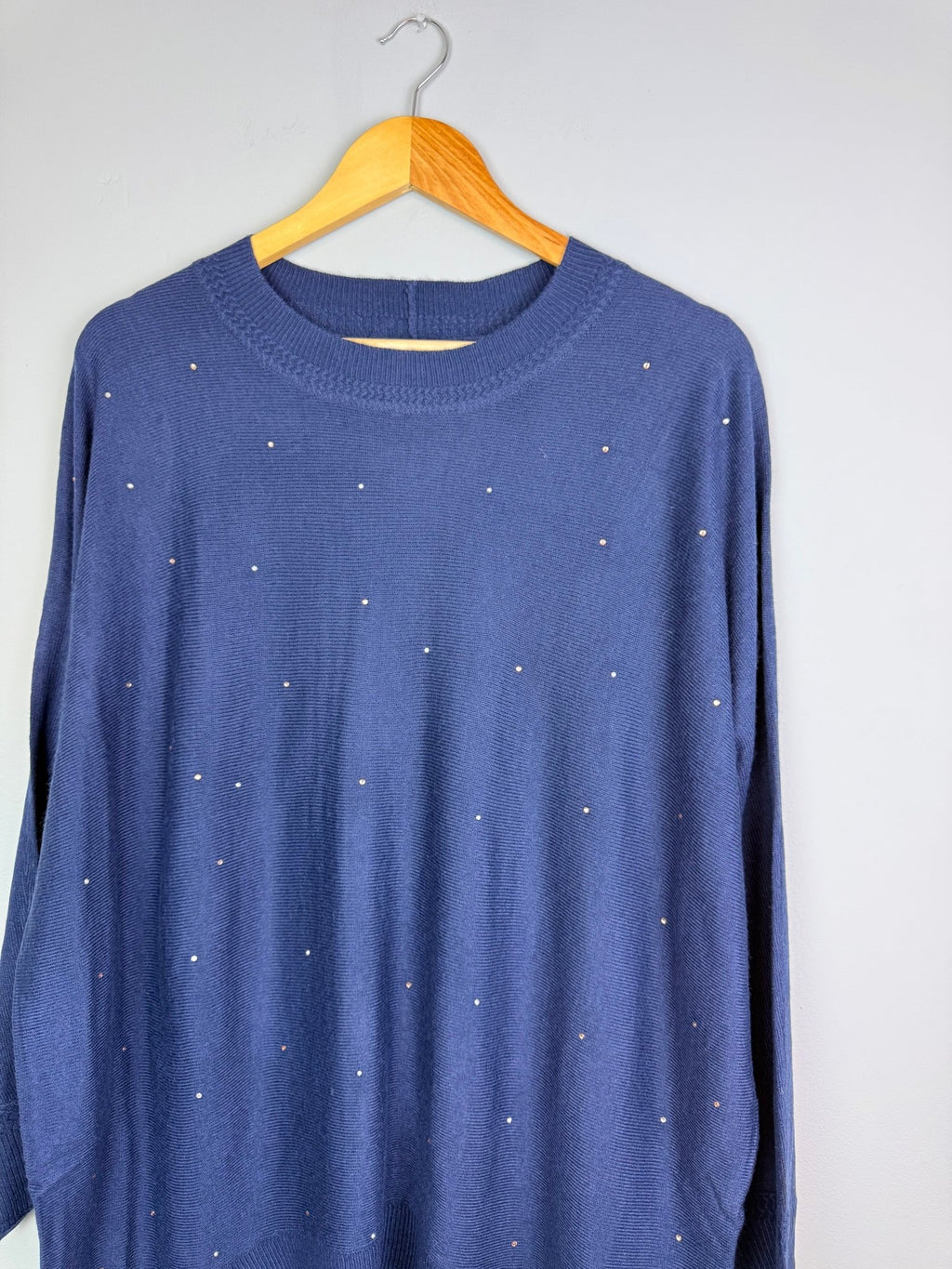 Ladies Blue Stud Detail Knit Jumper – Size Large - Back On The Shelves High Street Discount Outlet Online UK