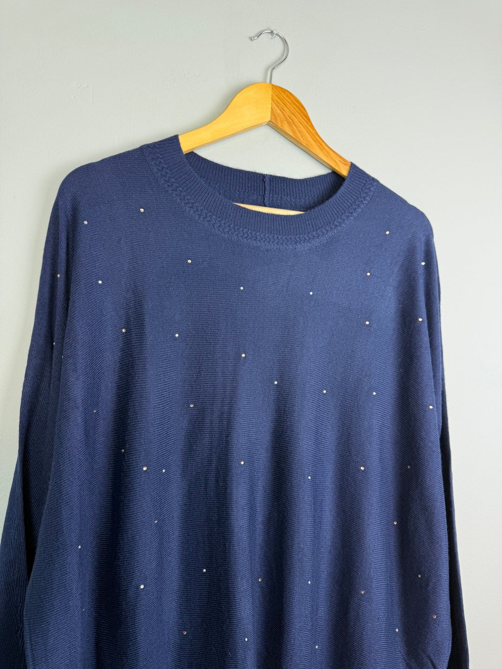 Ladies Blue Stud Detail Knit Jumper – Size Large - Back On The Shelves High Street Discount Outlet Online UK