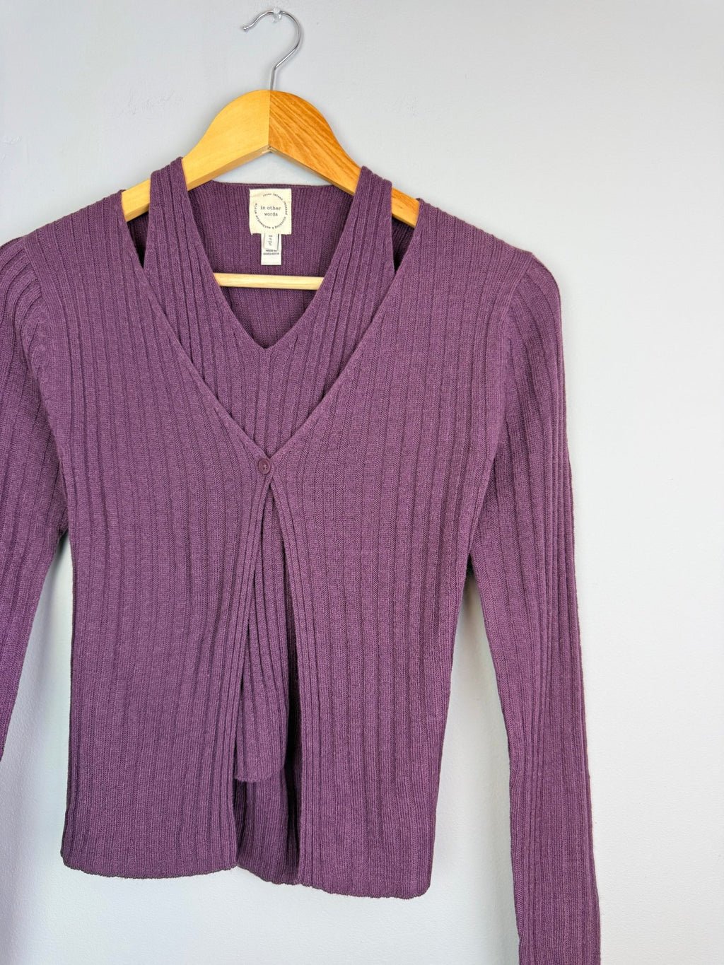 Ladies Ribbed Purple Knit Cardigan & Top Set – Size Small - Back On The Shelves High Street Discount Outlet Online UK