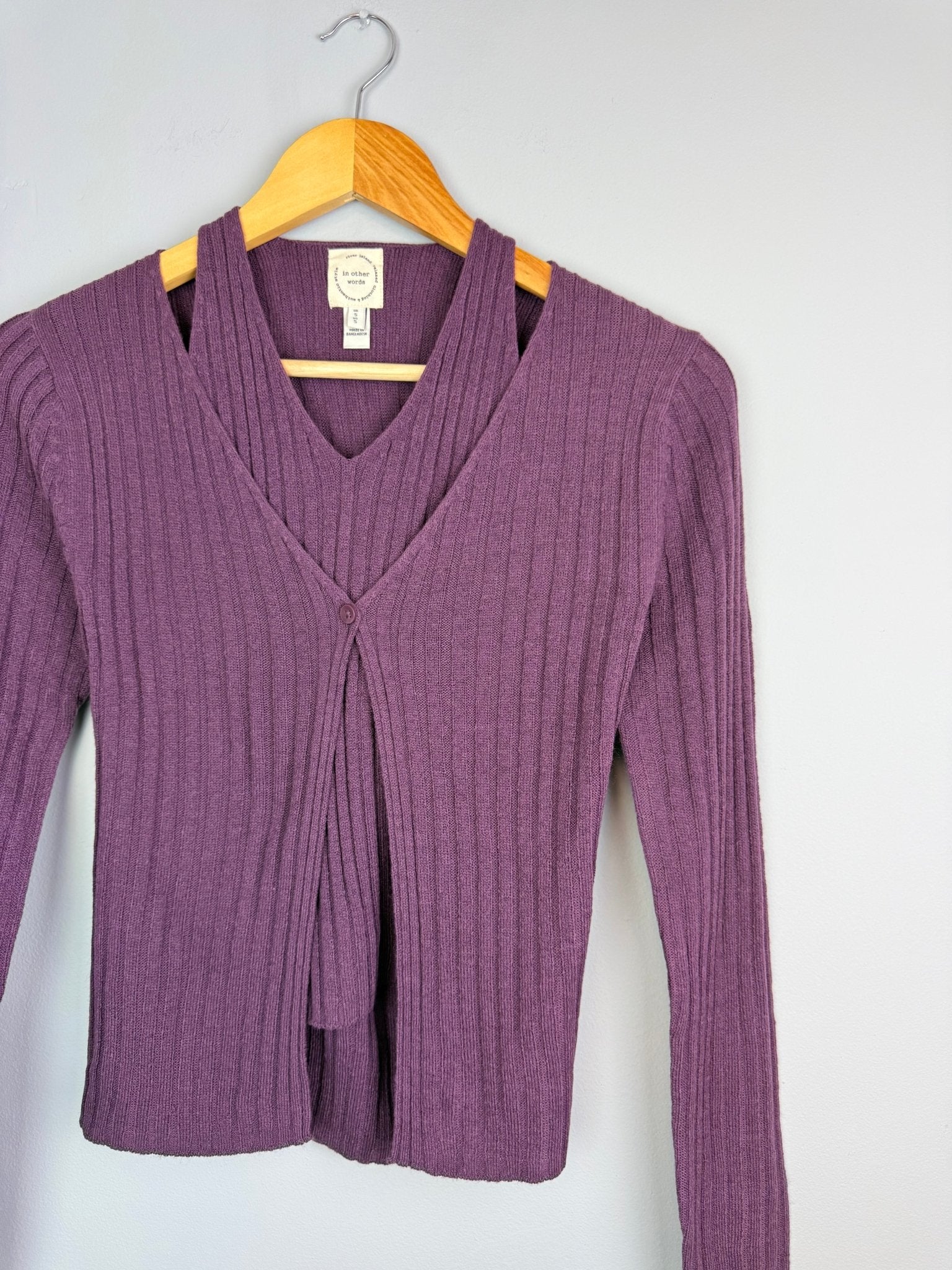 Ladies Ribbed Purple Knit Cardigan & Top Set – Size Small - Back On The Shelves High Street Discount Outlet Online UK