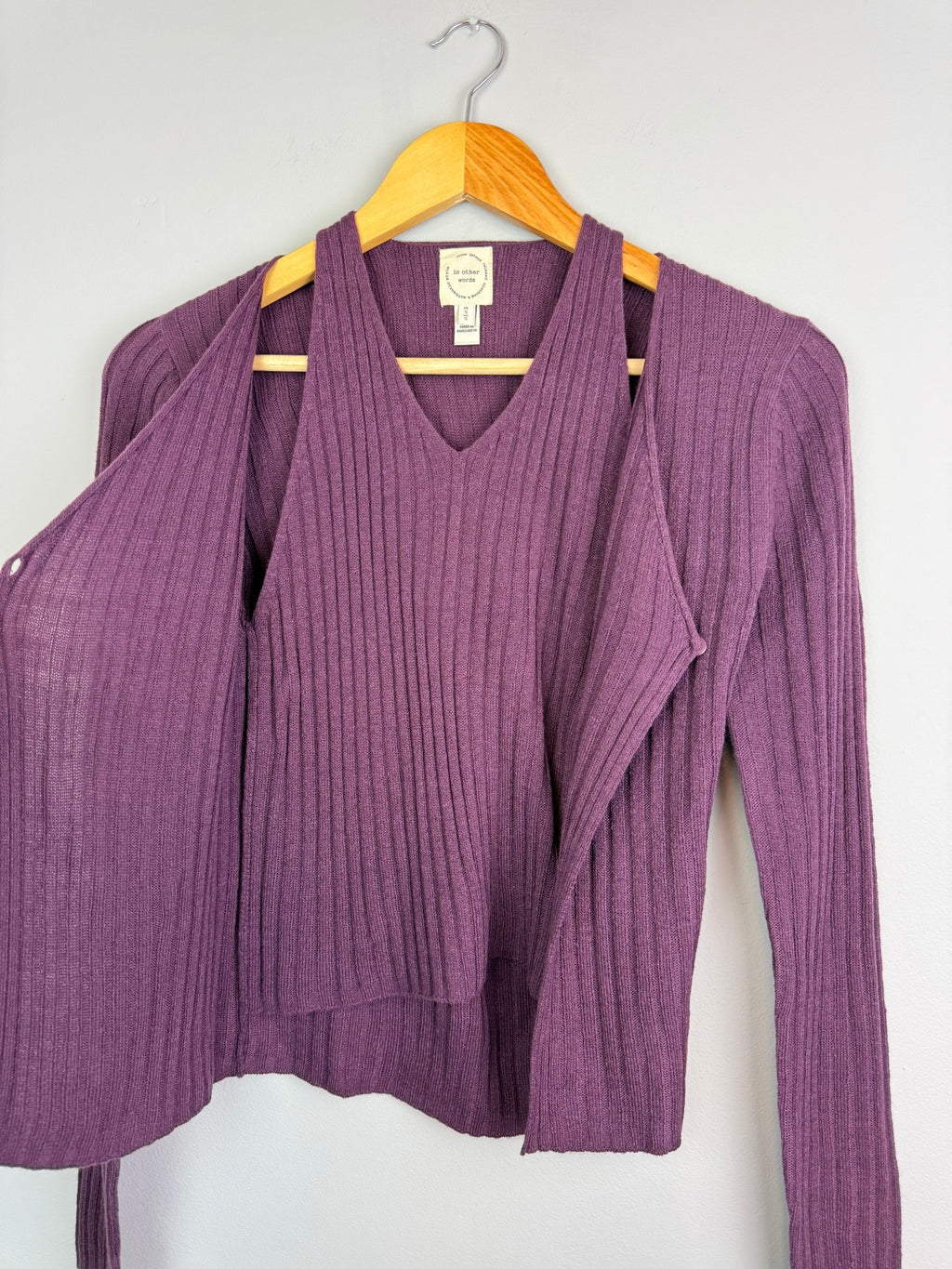 Ladies Ribbed Purple Knit Cardigan & Top Set – Size Small - Back On The Shelves High Street Discount Outlet Online UK