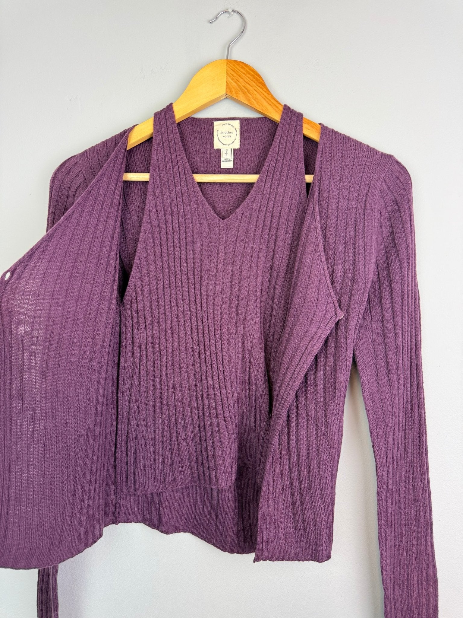 Ladies Ribbed Purple Knit Cardigan & Top Set – Size Small - Back On The Shelves High Street Discount Outlet Online UK