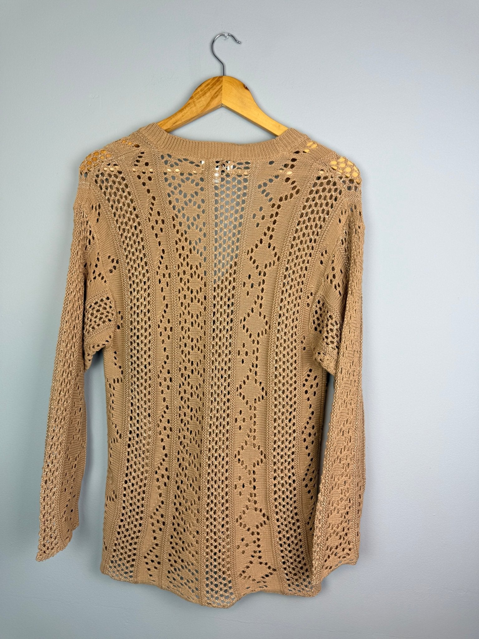 Ladies Gold Open Knit Cardigan – Ex Chainstore Lightweight Button Front - Small - Back On The Shelves High Street Discount Outlet Online UK