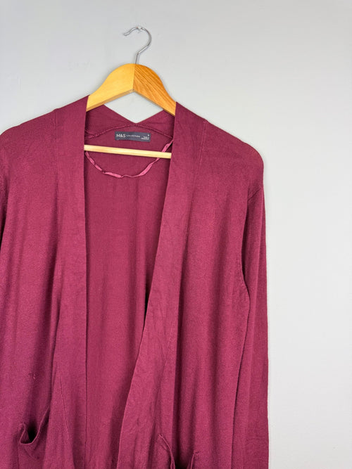 Ladies Dark Berry Lightweight Open Front Cardigan - Size Medium - Back On The Shelves High Street Discount Outlet Online UK