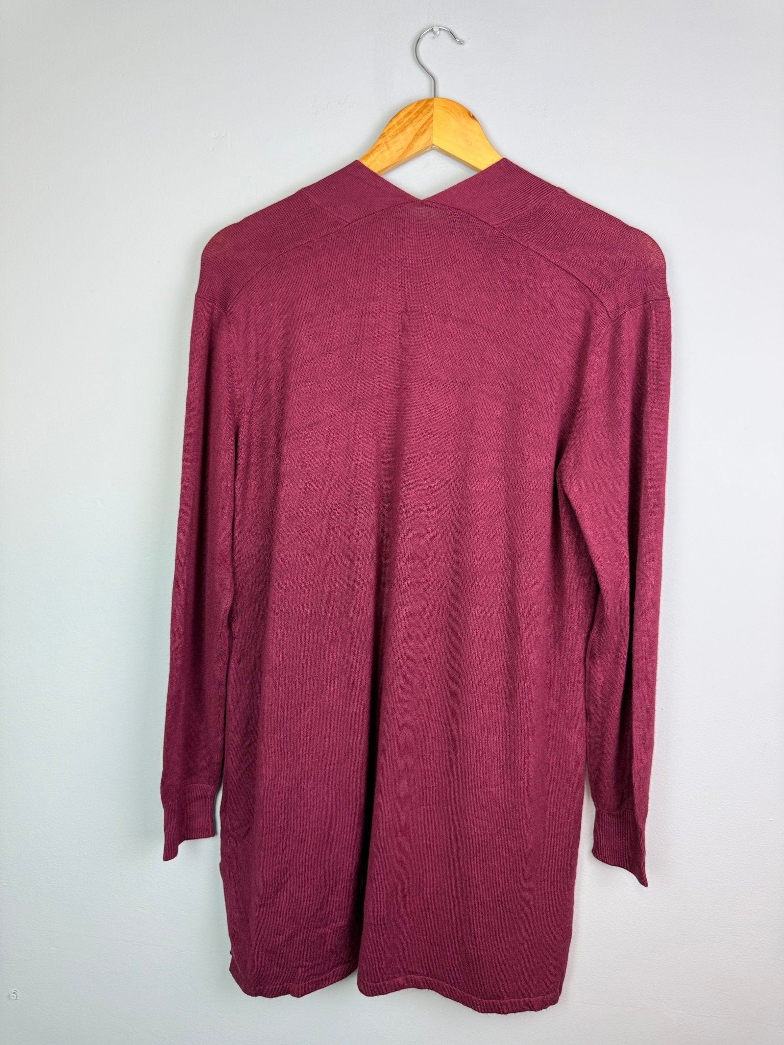 Ladies Dark Berry Lightweight Open Front Cardigan - Size Medium - Back On The Shelves High Street Discount Outlet Online UK