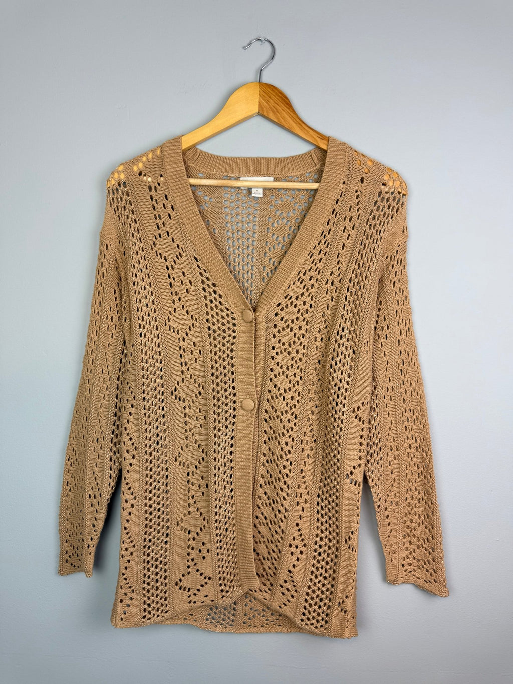 Ladies Gold Open Knit Cardigan – Ex Chainstore Lightweight Button Front - Small - Back On The Shelves High Street Discount Outlet Online UK
