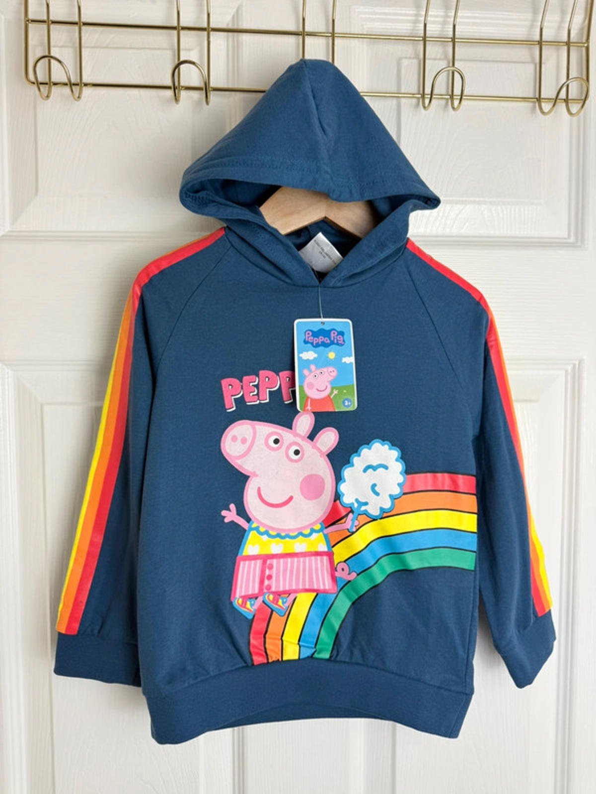 NEW Peppa Pig Navy Rainbow 100% Cotton Hoodie - Girls 3 - 4 Years - Back On The Shelves High Street Discount Outlet Online UK